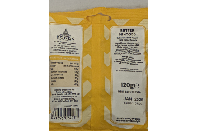 Bonds of London Butter Mintoes Boiled Sweets | 120 g | Pack of 12