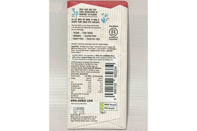 Ombar Oat M’lk Vegan Chocolate Bar 70g
