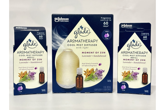 Glade Aromatherapy Cool Mist Diffuser Gift Set – Moment of Zen Lavender & Sandalwood | Diffuser + 3 Refills