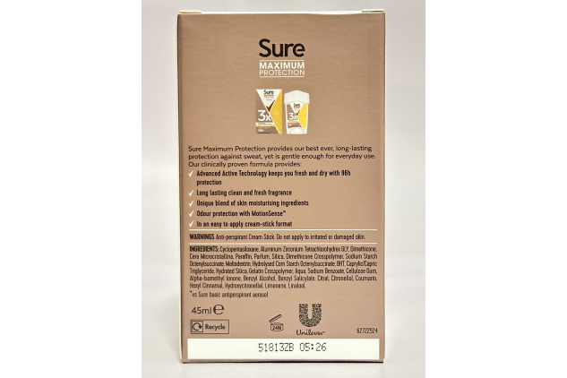 Sure Maximum Protection Cream Sport Strength Antiperspirant 6 x 45ml
