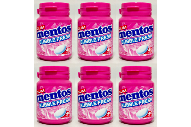 Mentos Sugar Free Bubble Fresh Chewing Gum Bottles – 40 Pieces | Pack of 6