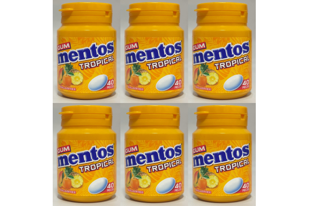 Mentos Sugar Free Tropical Chewing Gum Bottle – 40 Pieces | 56g | Pack of 6