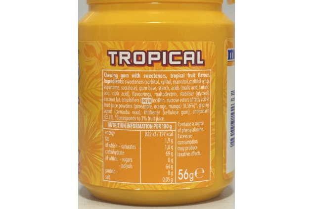 Mentos Sugar Free Tropical Chewing Gum Bottle – 40 Pieces | 56g | Pack of 6