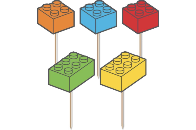 Building Block Cake Toppers | 10 Pieces | 4–5 cm | Cake Decorations Lego Theme