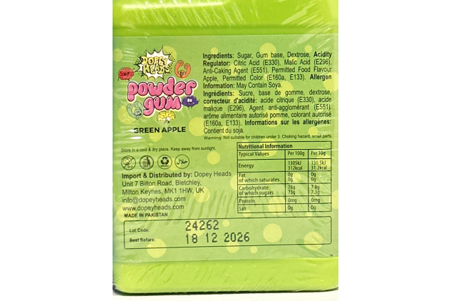 Dopey Heads Powder Bubble Gum | Assorted Fruit Flavours | 3 × 40 g