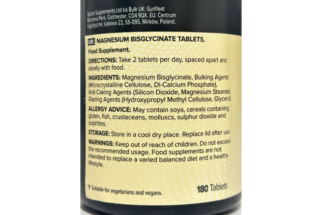 Bulk Magnesium Bisglycinate 500mg 180 Tablets