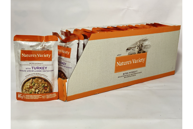 Nature’s Variety Bites in Gravy with Turkey – Adult Cat Food | 22 x 85g