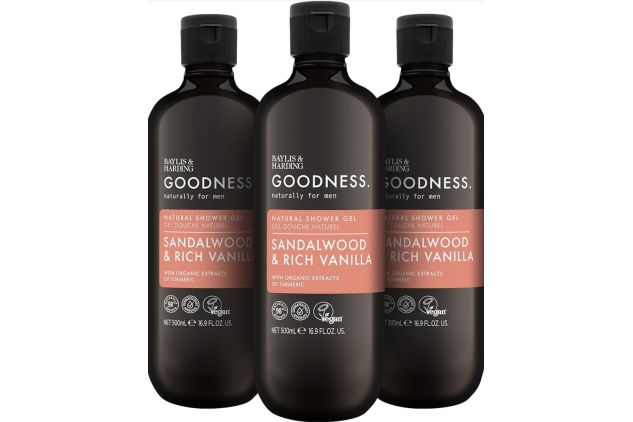 Baylis & Harding Goodness Men’s Natural Shower Gel – Sandalwood & Rich Vanilla – 3 x 500ml