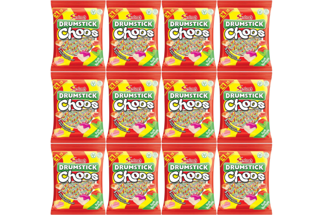 Swizzels Drumstick Choos Chewy Sweets Assorted Flavours | 115g Bag (Pack of 12)
