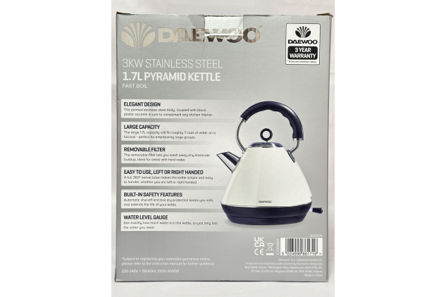 Daewoo Kensington Pyramid Kettle Stainless Steel Cream | 1.7L 3000W