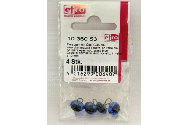 Efco Glass Animal Eyes with Loop Blue 10mm | Craft Sewing Eyes | Pack of 4
