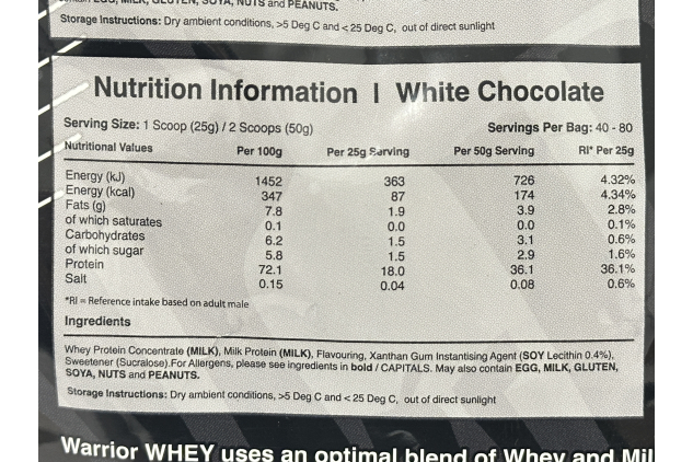 Warrior Whey Protein Powder – White Chocolate | 2kg