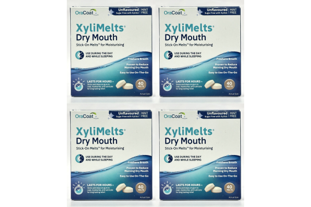 OraCoat XyliMelts Dry Mouth Stick-On Melts | Unflavoured Mint Free | 4 Packs (160 Melts)