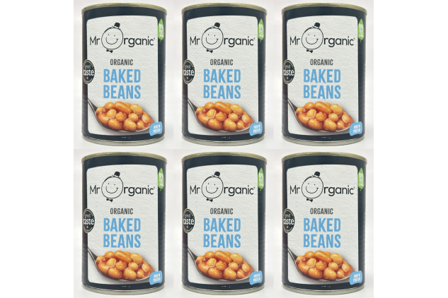 Mr Organic Organic Baked Beans – 6 x 400g BPA-Free Tins | DENTED TINS