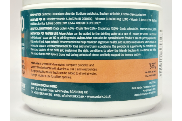 Vetark Avipro Avian Probiotic & Prebiotic Powder – Digestive Support for Birds 300g