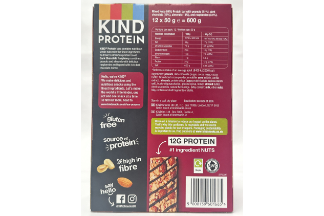 KIND Protein Bars Dark Chocolate Raspberry | High Fibre Nut Snack Bars | 12 x 50g
