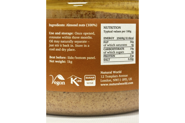 Natural World Smooth Almond Butter – 100% Almonds | 1kg Jar
