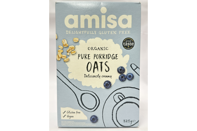 Amisa Organic Gluten Free Pure Porridge Oats – 325g Wholegrain Oats