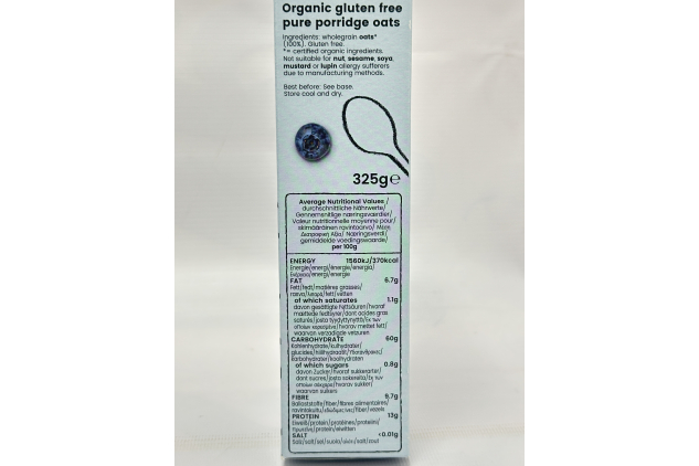 Amisa Organic Gluten Free Pure Porridge Oats – 325g Wholegrain Oats