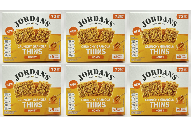 Jordans Crunchy Granola Thins Honey Snack Bars – 6 Boxes (30 Twin Packs) 960g Total