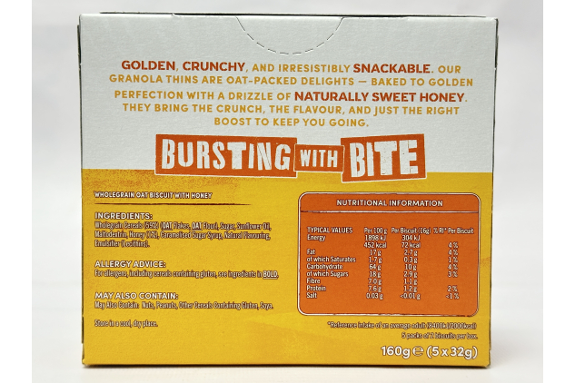 Jordans Crunchy Granola Thins Honey Snack Bars – 6 Boxes (30 Twin Packs) 960g Total