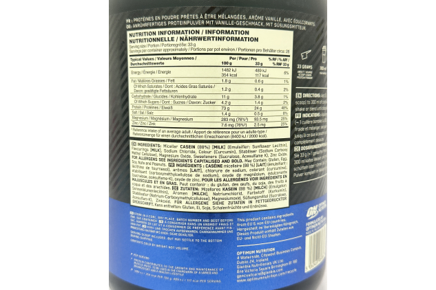 Optimum Nutrition Gold Standard 100% Casein Protein Powder Creamy Vanilla – 924g (28 Servings)