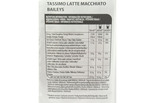Tassimo Baileys Latte Macchiato Coffee Pods – 8 Drinks per Pack (Pack of 5)