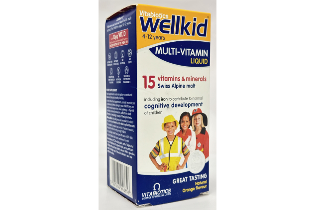 Vitabiotics Wellkid Multivitamin Liquid for Children 4–12 Years – Orange Flavour – 150ml