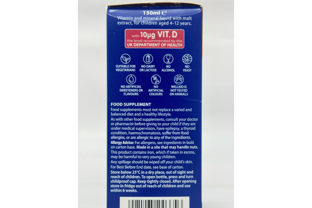 Vitabiotics Wellkid Multivitamin Liquid for Children 4–12 Years – Orange Flavour – 150ml (Pack of 6)