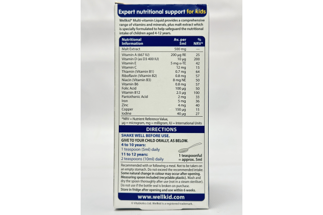 Vitabiotics Wellkid Multivitamin Liquid for Children 4–12 Years – Orange Flavour – 150ml (Pack of 6)