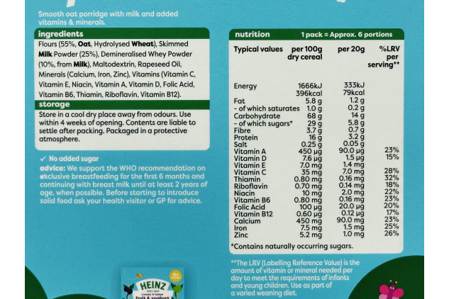 Heinz My First Oat Porridge Baby Cereal with Iron & Calcium – 6+ Months – 7 x 125g