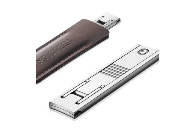 MR.GREEN Ultra Thin Nail Clippers Advanced Precision Technology Nail Cutters with Cow Leather Cover Superior Texture Manicure Tools Dark Brown