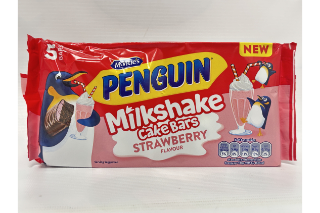 McVitie's Penguin Milkshake Cake Bars, 5 Strawberry Flavour Snacks, 122 g (Pack of 1)