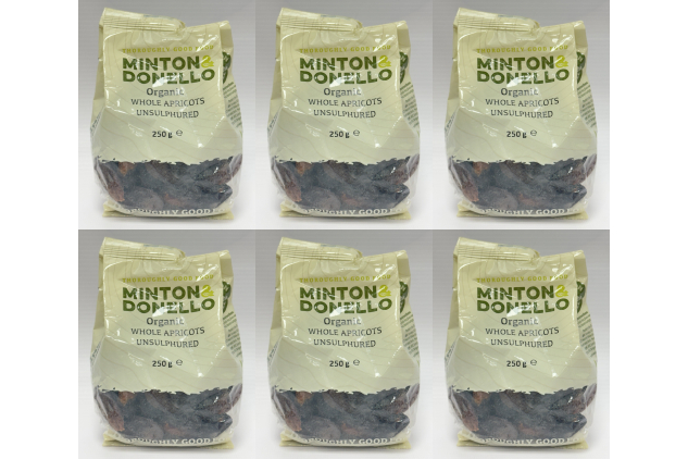 Minton & Donello Organic Whole Apricots Unsulphured | Sun-Dried Dried Fruit | 6 x 250g