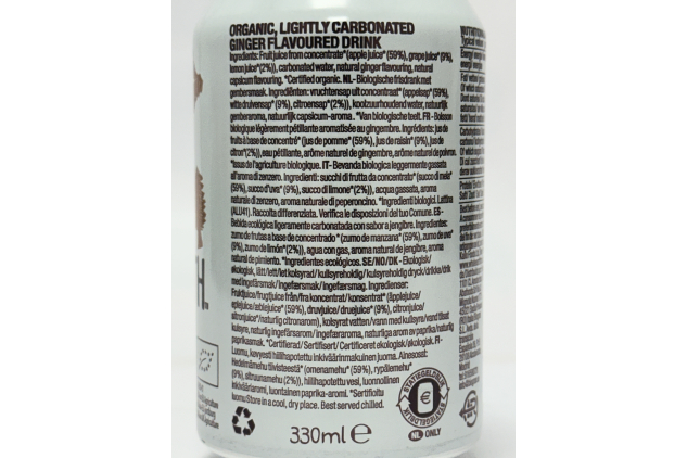 Organic Ginger Sparkling Drink – Lightly Carbonated Soft Drink – 24 × 330ml Cans