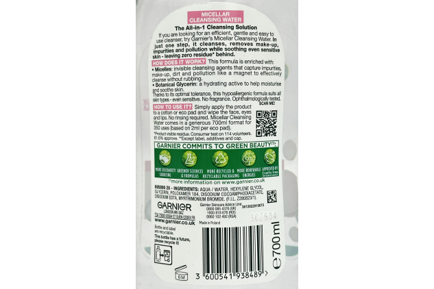 Garnier SkinActive Micellar Cleansing Water All-in-1 – Gentle Face Cleanser & Make-Up Remover – Sensitive Skin – 700ml