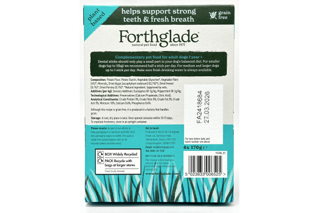 Forthglade Dental Sticks for Dogs Plant Based Grain Free | 20 Sticks