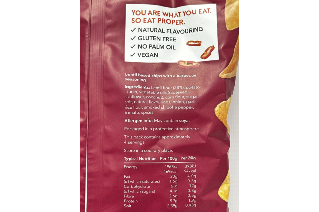 PROPER Barbecue Lentil Chips, Vegan, Gluten Free Snacks, Sharing Bags - 85g Pack