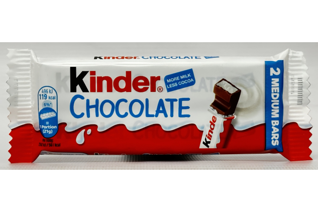 Kinder Chocolate Medium Bars Milk Chocolate 24 x 21g (12 Packs of 2 Bars)