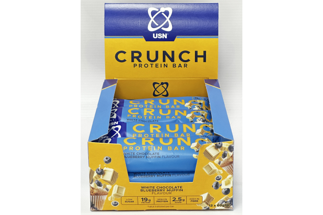 USN CRUNCH Protein Bars White Chocolate Blueberry Muffin Flavour 12 x 60g