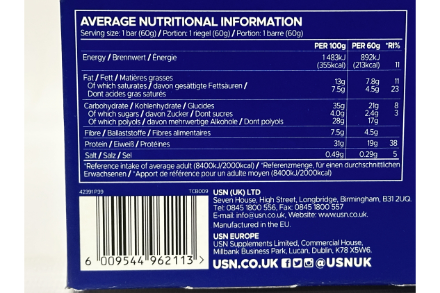 USN CRUNCH Protein Bars White Chocolate Blueberry Muffin Flavour 12 x 60g