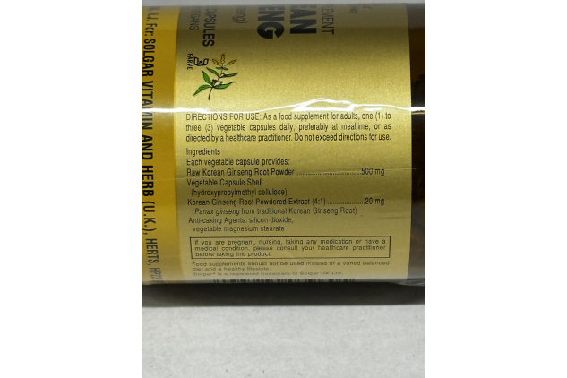 Solgar Korean Ginseng Vegetable Capsules 50 Pack Vegan Gluten Free