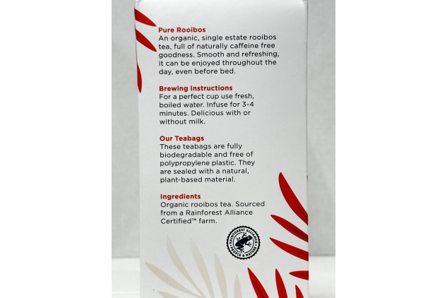 Dragonfly Tea Organic Pure Rooibos Tea 40 Biodegradable Tea Bags Naturally Caffeine Free