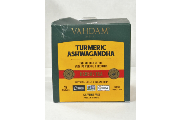 VAHDAM India Turmeric Ashwagandha Herbal Tea Bags 15 Count Caffeine Free Herbal Infusion