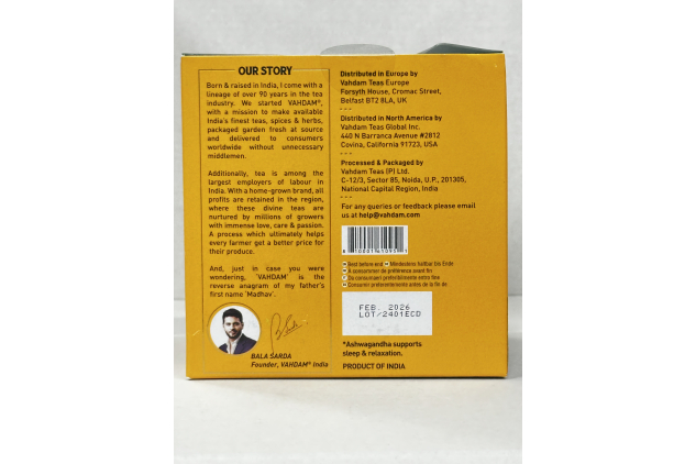 VAHDAM India Turmeric Ashwagandha Herbal Tea Bags 15 Count Caffeine Free Herbal Infusion