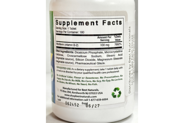 Vitamin B-2 Riboflavin 100mg 180 Tablets
