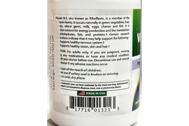 Vitamin B-2 Riboflavin 100mg 180 Tablets