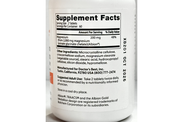 Doctor’s Best Magnesium Lysinate Glycinate 120 Tablets