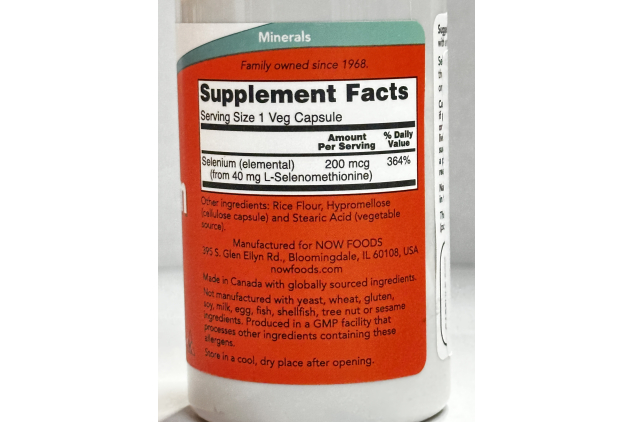 NOW Selenium 200mcg 90 Veg Capsules Yeast Free Essential Mineral