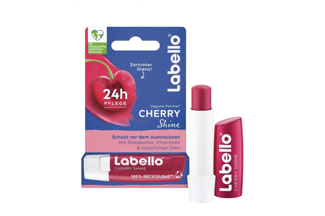Labello Cherry Shine Lip Balm, Lip Care with Soft Red Shine for 24 Hours Moisturising 4.8g